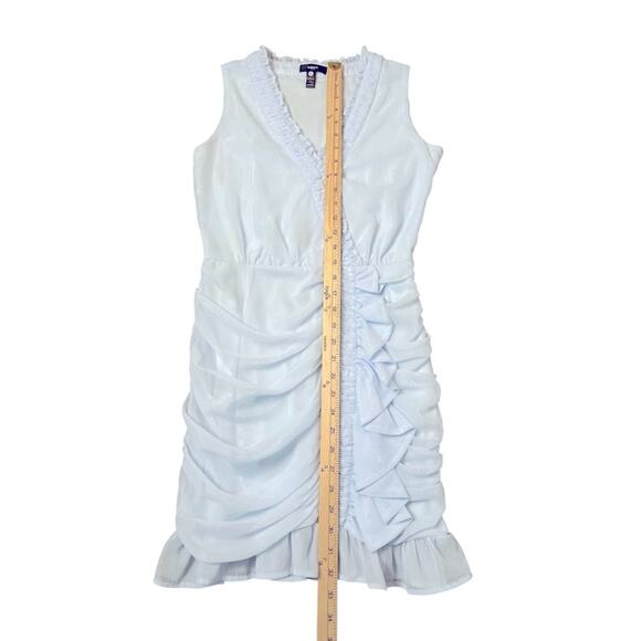 Aqua Sleeveless Flutter Ruffle Mini Dress Womens Size S Iridescent Blue Party - Picture 9 of 9